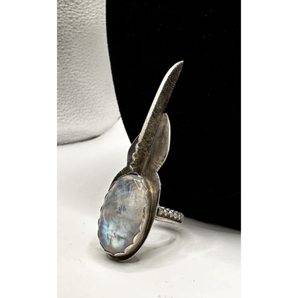 Moonstone Claw Ring Size 8 Sterling Silver Artisan Handcrafted Unique Handmade